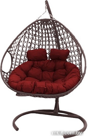 Подвесное кресло M-Group Для двоих Люкс 11510206 (коричневый ротанг/красная подушка)