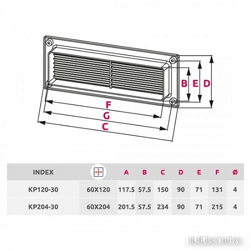 Вентиляционная решетка Awenta KP204-30 60x204 (белый)