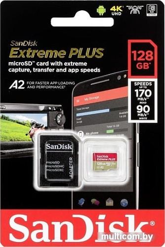 Карта памяти SanDisk Extreme microSDXC SDSQXBZ-128G-GN6MA 128GB (с адаптером)