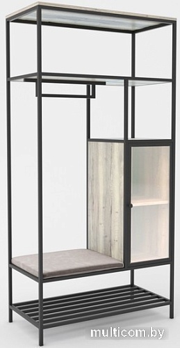 Стеллаж Hype Mebel Босс 120x200 (черный/древесина белая/велюр серый)