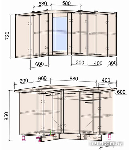Готовая кухня Интерлиния Мила 12x13 (бетон-антрацит-травертин)