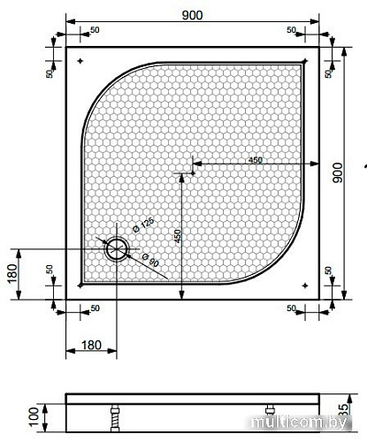 Душевой поддон Эстет Гамма 90x90 [3-0001]