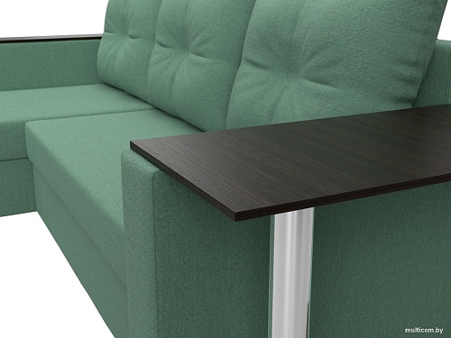 Угловой диван Лига диванов Атланта со столом левый 121166L (рогожка амур зеленый)