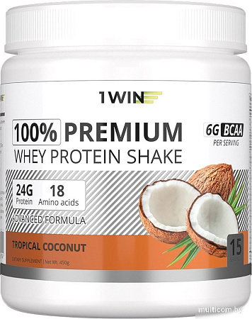 Протеин сывороточный (концентрат) 1WIN Premium Whey (тропический кокос, 450г)