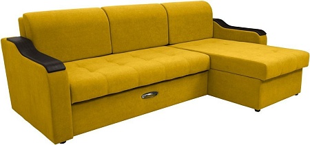 Диван Сириус Лидер-3 с оттоманкой ППУ 260x165 (Eva 18 велюр желтый)