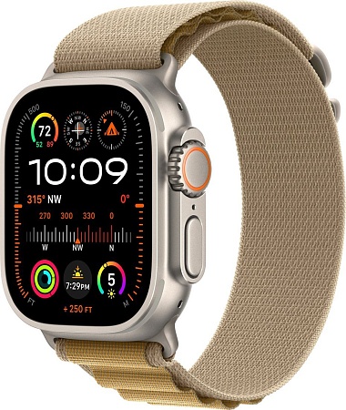 Умные часы Apple Watch Ultra 2 LTE 49 мм (титановый корпус, титановый/бежевый, ремешок из полиэстера M)
