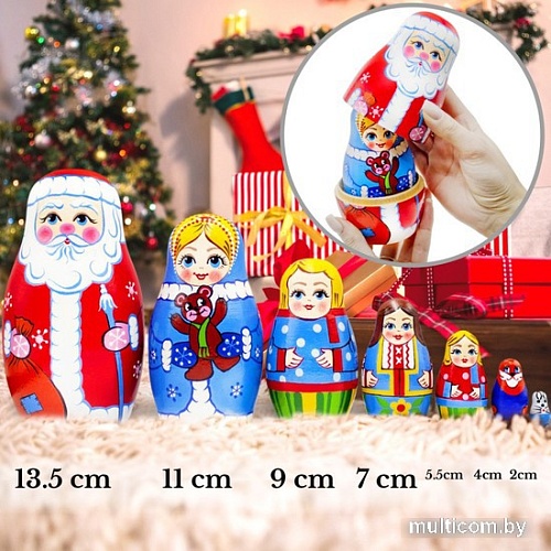 Развивающая игрушка Брестская Матрешка Рождественские Матрешки: Дед Мороз, Снегурочка и дети (набор 7 шт)