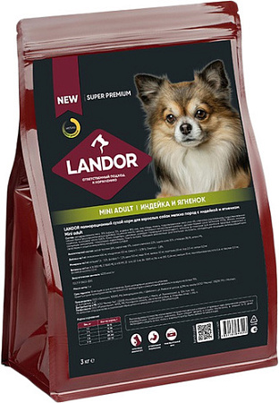 Сухой корм для собак Landor Mini Adult для взрослых мелких пород с индейкой и ягненком 3 кг