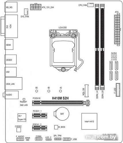Материнская плата Gigabyte H410M S2H (rev. 1.0)