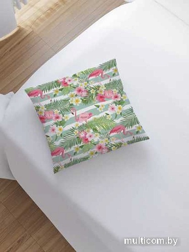 Чехол на подушку JoyArty Фламинго с цветами sl_14665