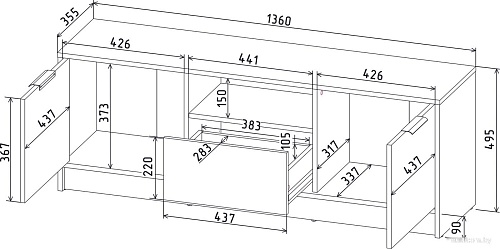 Тумба Интерлиния ТВ Концепт КТ-ТВ3-50 (бетон лайт/дуб золотой)