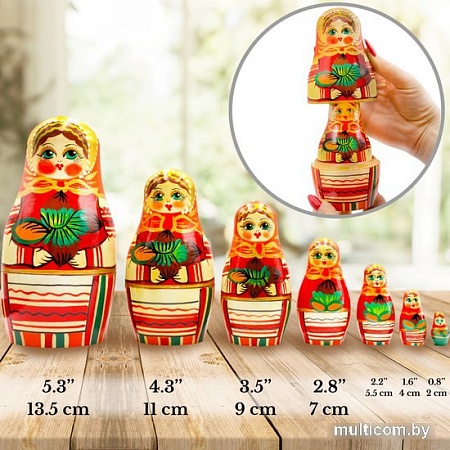 Развивающая игра Брестская Матрешка В оранжевом платье с лесными орехами (набор 7 шт)