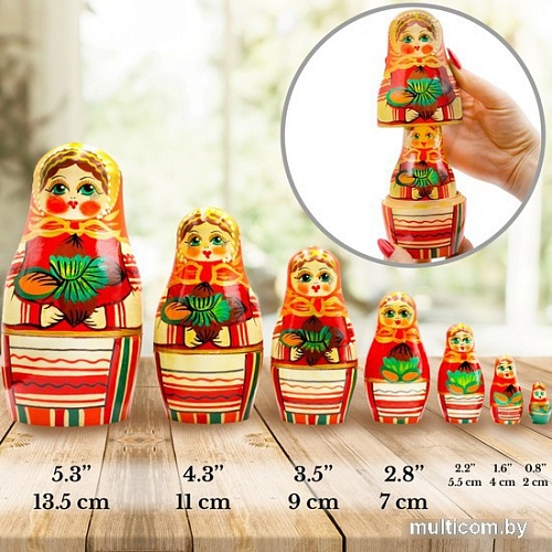 Развивающая игра Брестская Матрешка В оранжевом платье с лесными орехами (набор 7 шт)