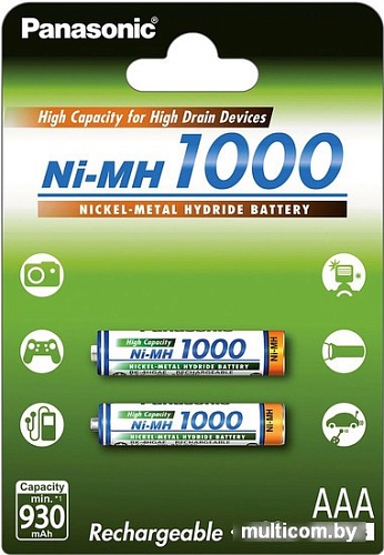 Аккумуляторы Panasonic AAA 1000mAh 2 шт. (BK-4HGAE/2BE)