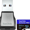 Карта памяти SanDisk Extreme Pro microSDXC 64GB + кардридер [SDSQXPJ-064G-GN6M3]