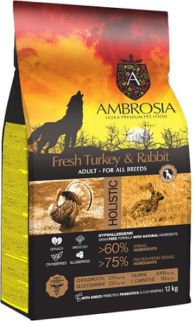 Сухой корм для собак Ambrosia Adult All Breeds Fresh Turkey & Rabbit (для всех пород с индейкой и кроликом) 12 кг