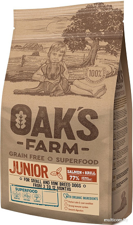 Сухой корм для собак Oak's Farm Беззерновой для щенков малых и миниатюрных пород. Лосось и криль (6.5 кг)