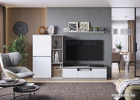 Тумба MLK Лори ТВ с ящиком и 2 дверками (дуб серый/белый)