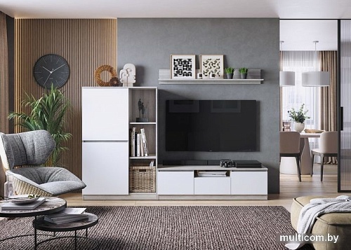 Тумба MLK Лори ТВ с ящиком и 2 дверками (дуб серый/белый)