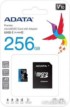 Карта памяти A-Data Premier AUSDX256GUICL10A1-RA1 microSDXC 256GB (с адаптером)