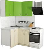 Угловая кухня Хоум Лайн Агата 1200х1200 угловой (файнлайн крем/зеленая мамба)