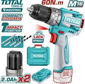 Ударная дрель-шуруповерт Total TIDLI16682 (с 2-мя АКБ, кейс)