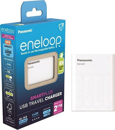 Аккумуляторы + зарядное Panasonic USB IN/OUT с функцией Power Bank+4AA 2000MAh K-KJ87MCD40USB