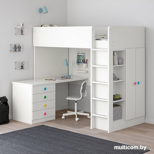 Кровать-чердак Ikea Стува/Фолья 200x90 (4 ящика, 2 дверцы, белый) 792.752.42