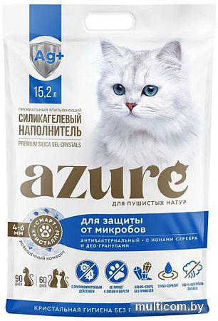 Наполнитель для туалета Azure антибактериальный, с ионами серебра и део-гранулами 15.2 л