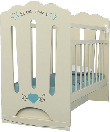 Классическая детская кроватка VDK Little Heart колесо-качалка с маятником (слоновая кость)