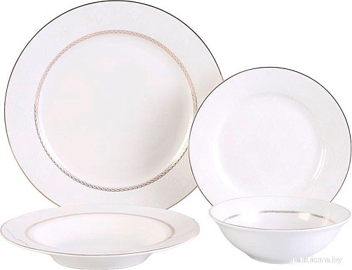 Набор обеденных тарелок Arya Ariel 8680943243164 (24шт, белый/золотистый)