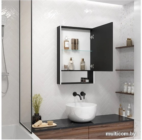 Континент Шкаф с зеркалом Filit Led 60x80 (правый, черный)