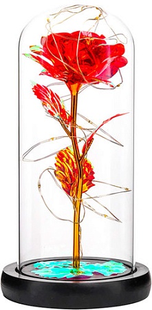 Искусственный цветок Sipl Вечная роза в стеклянном абажуре с подсветкой AG776