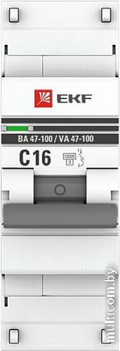 Выключатель автоматический EKF PROxima ВА 47-100 1P 16А (C) 10kA mcb47100-1-16C-pro