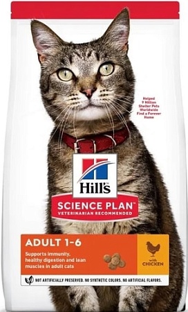 Сухой корм для кошек Hill's Science Plan Adult 1-6 Chicken для взрослых кошек для поддержания жизненной энергии и иммунитета, с курицей 10 кг