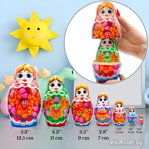 Развивающая игра Брестская Матрешка Классическая с лилиями и колокольчиками (набор 7 шт)