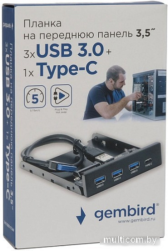 Планка портов на переднюю панель Gembird FP3.5-USB3-3A1C