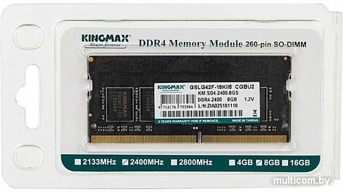 Оперативная память Kingmax 8GB DDR4 SO-DIMM PC4-19200 KM-SD4-2400-8GS