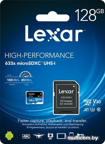 Карта памяти Lexar 633x microSDXC LSDMI128BB633A 128GB (с адаптером)