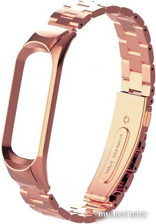 Браслет Bingo металлический, блочное плетение для Xiaomi Mi Band 5/6 (розовое золото)