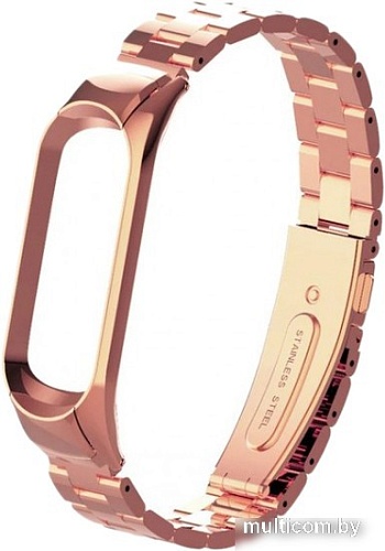 Браслет Bingo металлический, блочное плетение для Xiaomi Mi Band 5/6 (розовое золото)