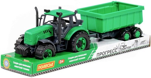 Трактор Полесье Прогресс с прицепом 94186 (зеленый)