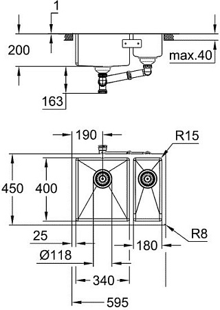 Кухонная мойка Grohe K700U 60-S 59.5/45 1.5 lh 31577SD1 (левая)