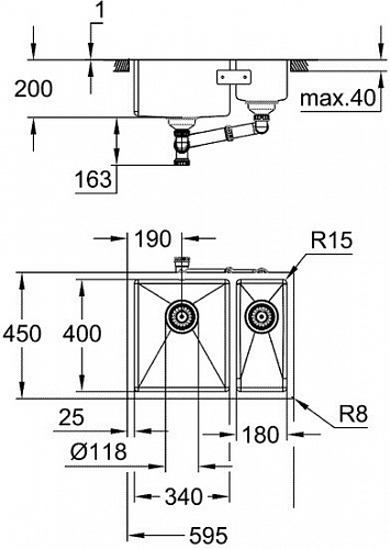 Кухонная мойка Grohe K700U 60-S 59.5/45 1.5 lh 31577SD1 (левая)