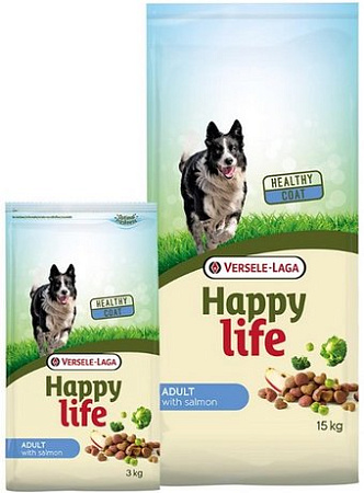 Сухой корм для собак Happy Life для взрослых собак с лососем 15 кг + 3 кг