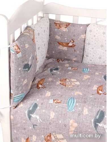 Бампер в кроватку Amarobaby Путешественники (12 подушек, серый/коричневый)