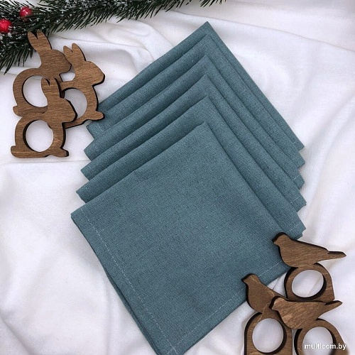 Сервировочная салфетка ОМурМебель с держателями Зайчик, птичка (6шт, синий)