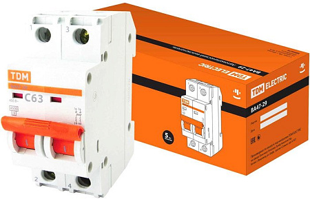 Выключатель автоматический TDM Electric ВА 47-29 2Р 63А (C) 4.5кА SQ0206-0099