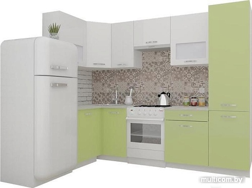 Угловая кухня ВерсоМебель ЭкоЛайт-5 1.2x2.6 правая (белый/нежно-зеленый)