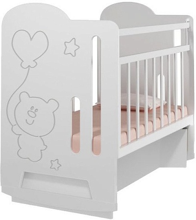 Классическая детская кроватка VDK Sweet Bear колесо-качалка с маятником (белый)